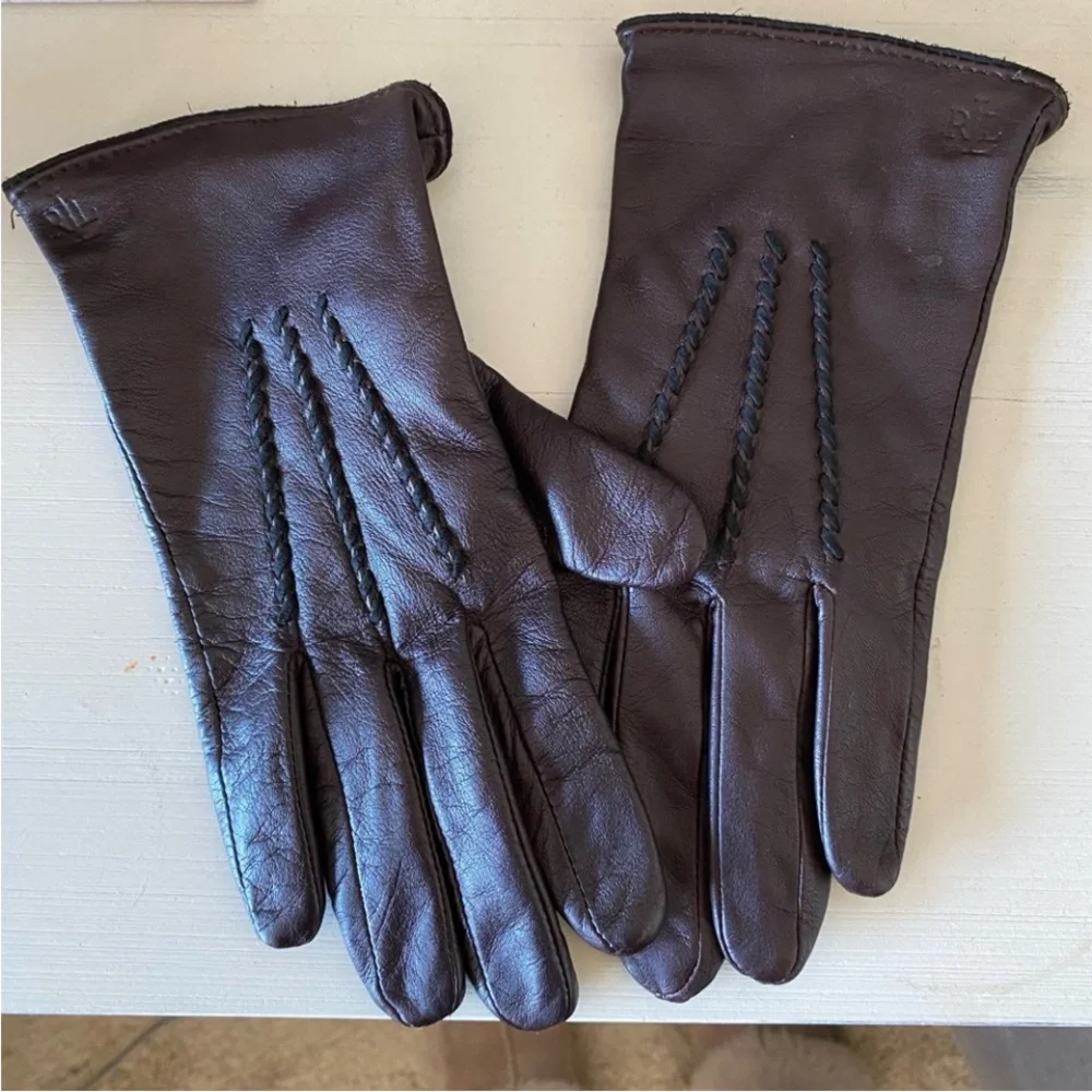 Womens Ralph lauren Brown Winter leather gloves large
